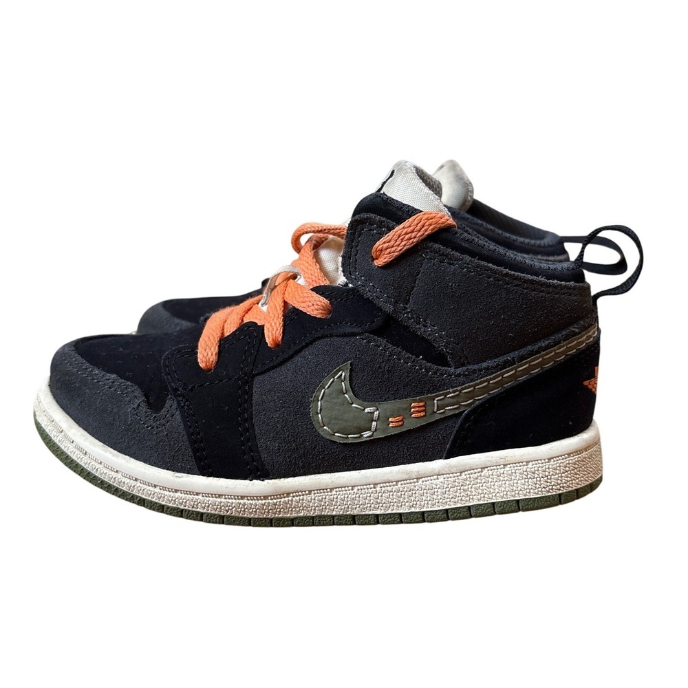 Jordan 1 Mid SE Craft Boys Black Anthracite Orange Sneakers SIZE 10C FD9093-003